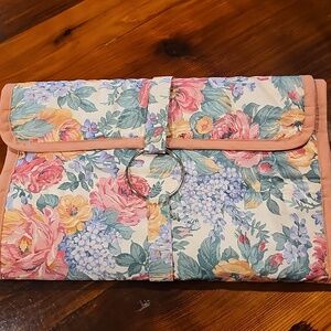 Vintage 80s Hanging Travel Organizer with Pink Trim